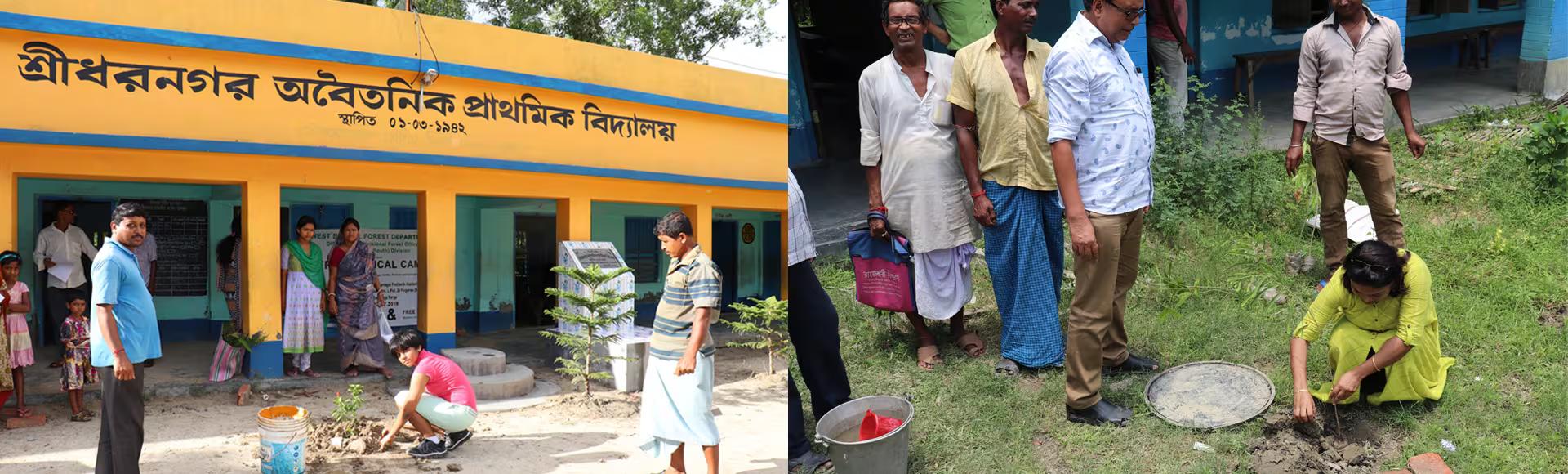 Community members planting saplings for the GreenRoots initiative